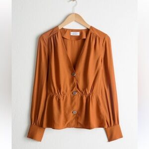 & OTHER STORIES V-Cut Button Up Peplum Blouse, Size 4